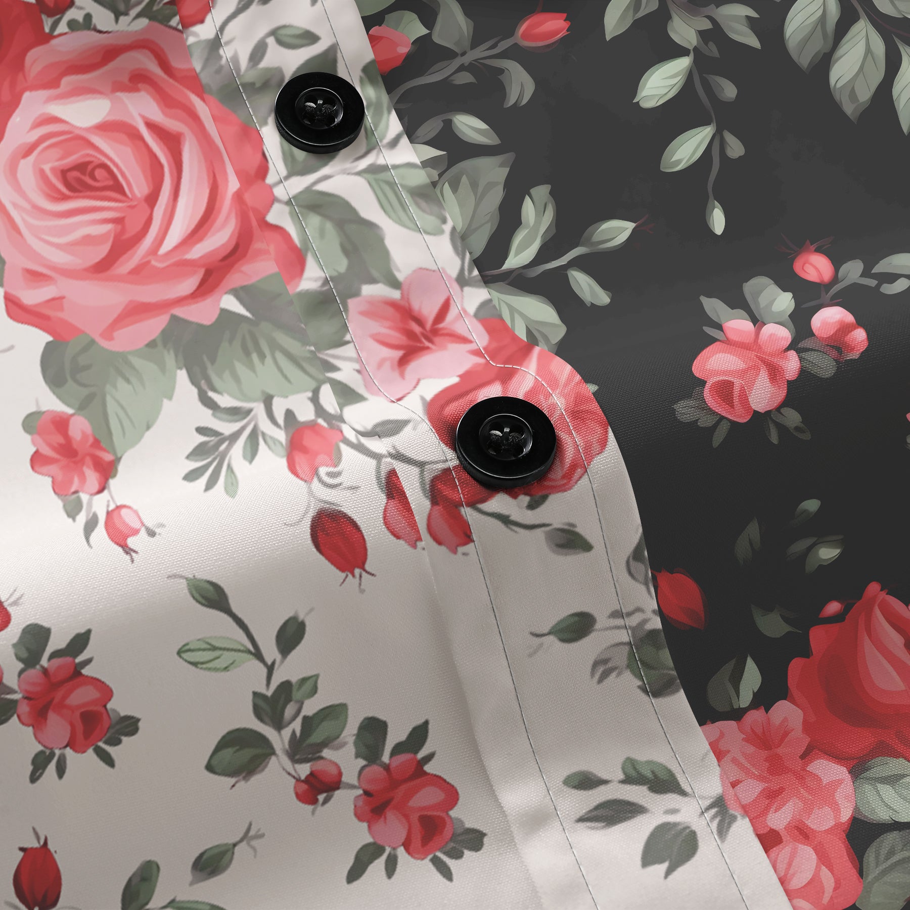 Mens Printed Lapel Long Sleeve Shirt Black White Pink