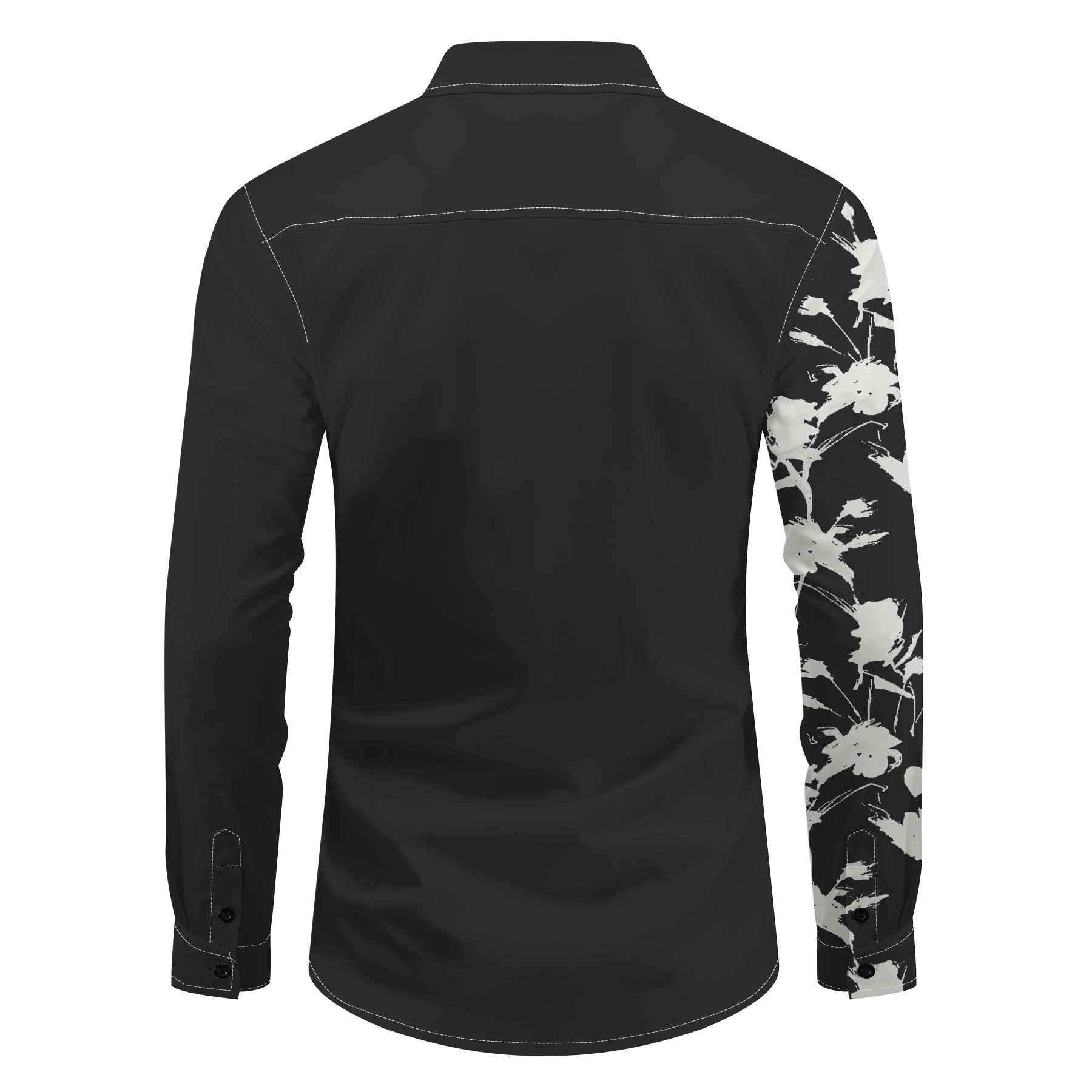 Mens Printed Lapel Long Sleeve Shirt Black Blue
