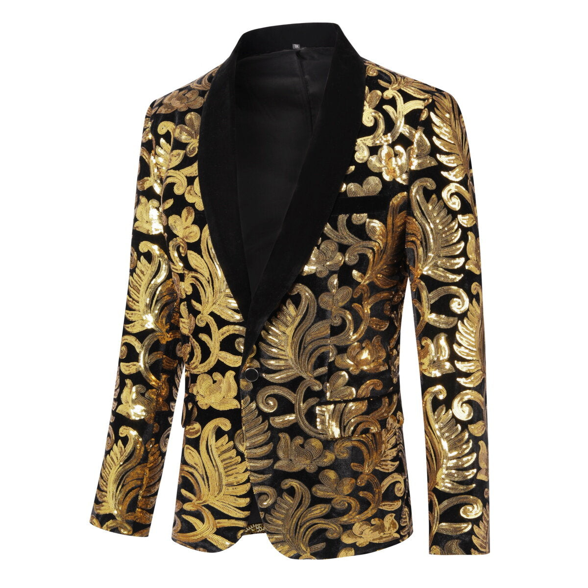 Gold Sequins Blazer Shawl Collar Blazer