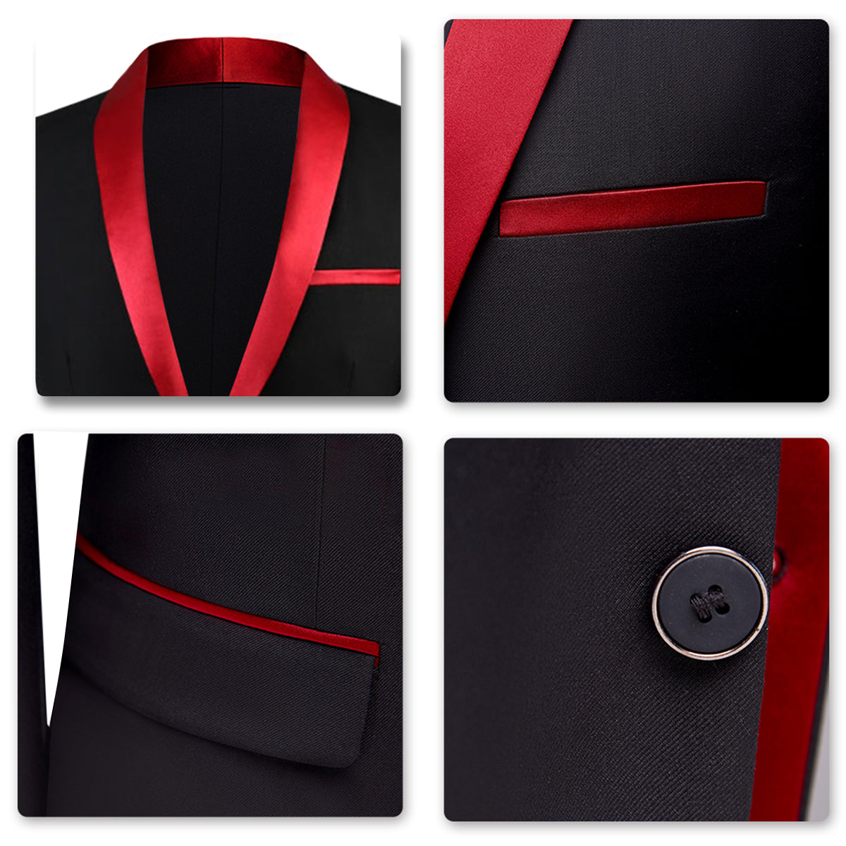 3-Piece Men's Shawl Collar Contrasting Color Dress Suit Red