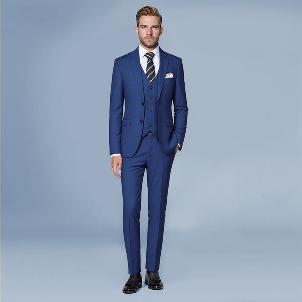3-Piece Men's Solid 2-Button Suit Navy-Cloudstyle