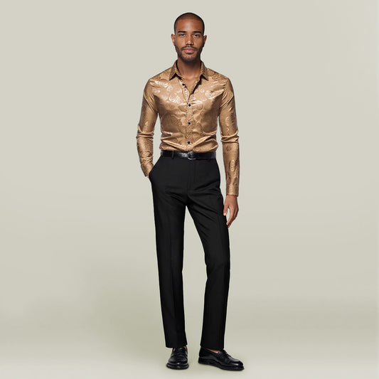 Men's Slim Fit Rose Printed Fashion Casual Shirt Khaki - Cloudstyle