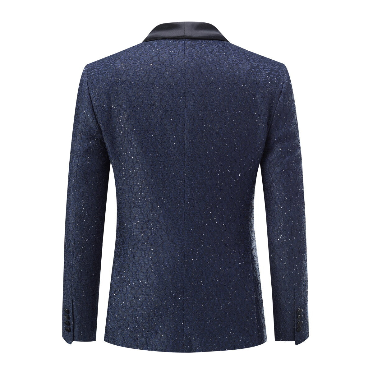 3-Piece Men's One Button Suit Shawl Collar Sequin Tuxedo Blue