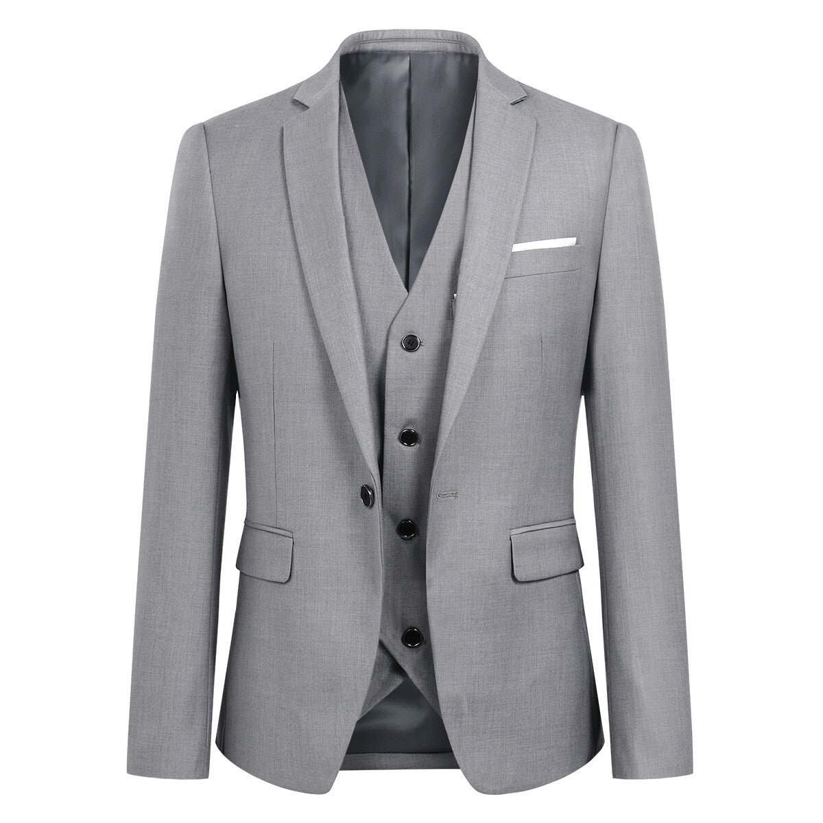 3-Piece Slim Fit One Button Fashion Gray Suit