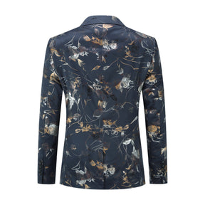 Slim Fit Floral Print Casual Blue Blazer