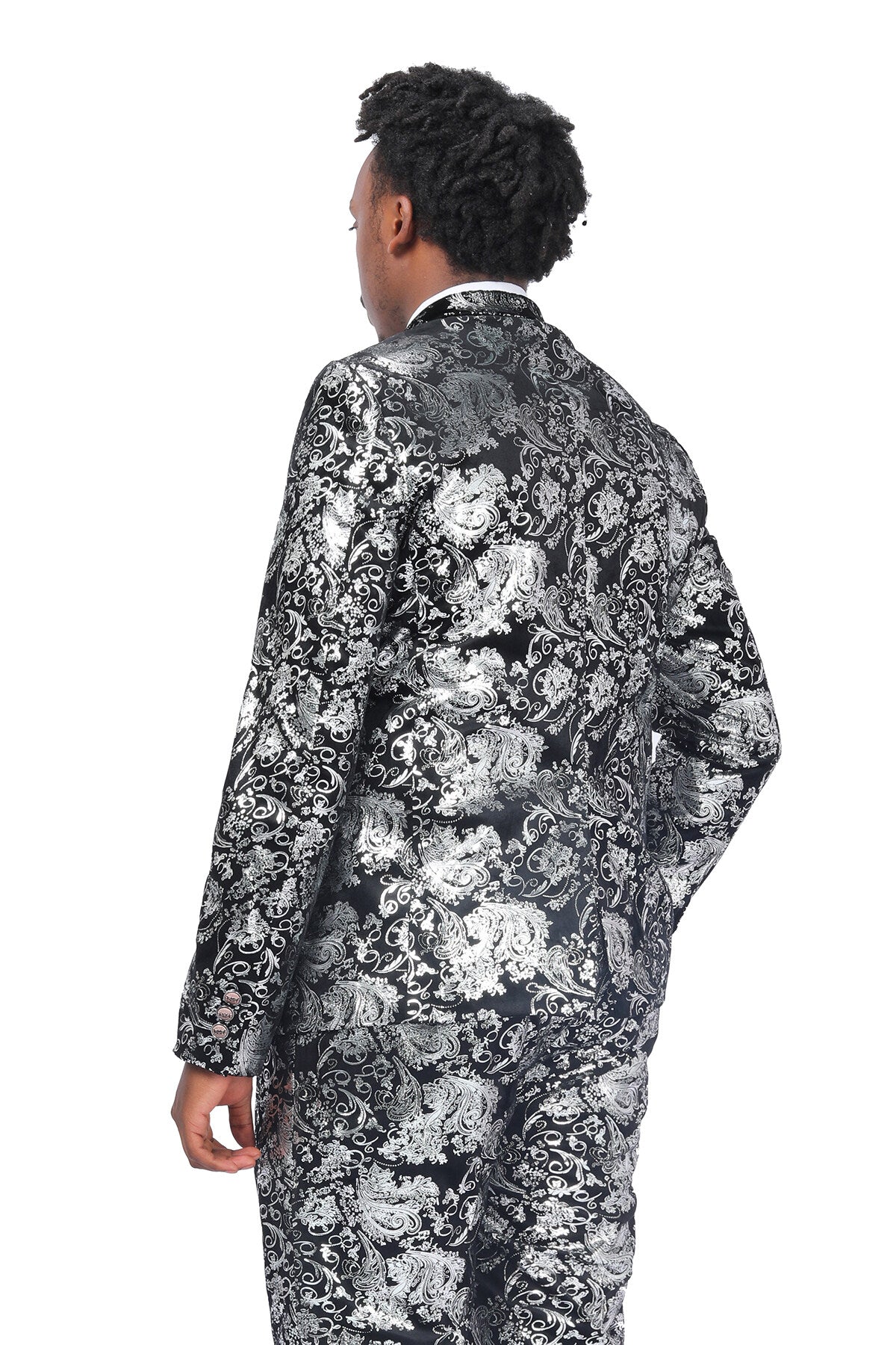 2-Piece Slim Fit Stylish Dress Floral Suit Silver