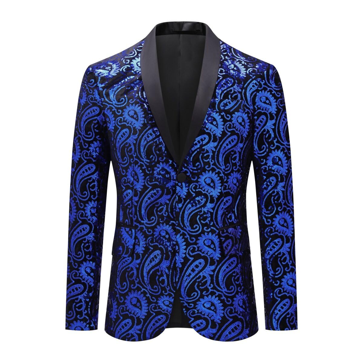 Cloudstyle Mens Paisley Shiny One Button Sequin Blazer Red & Blue