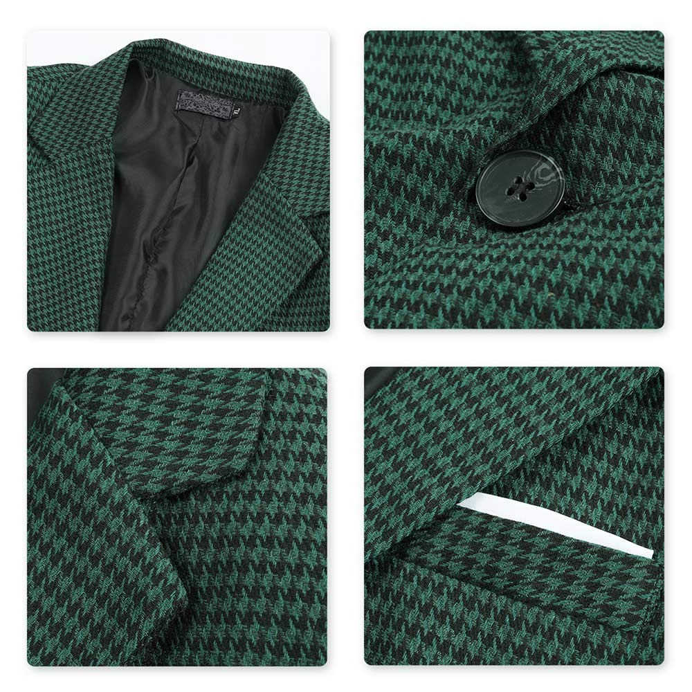 Mens Slim Fit Suit Single Breasted Wedding Suit Jacket Houndstooth Blazer Green