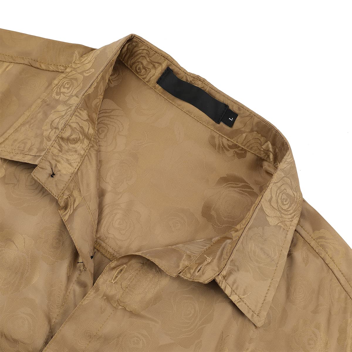 Men's Slim Fit Rose Printed Fashion Casual Shirt Khaki - Cloudstyle