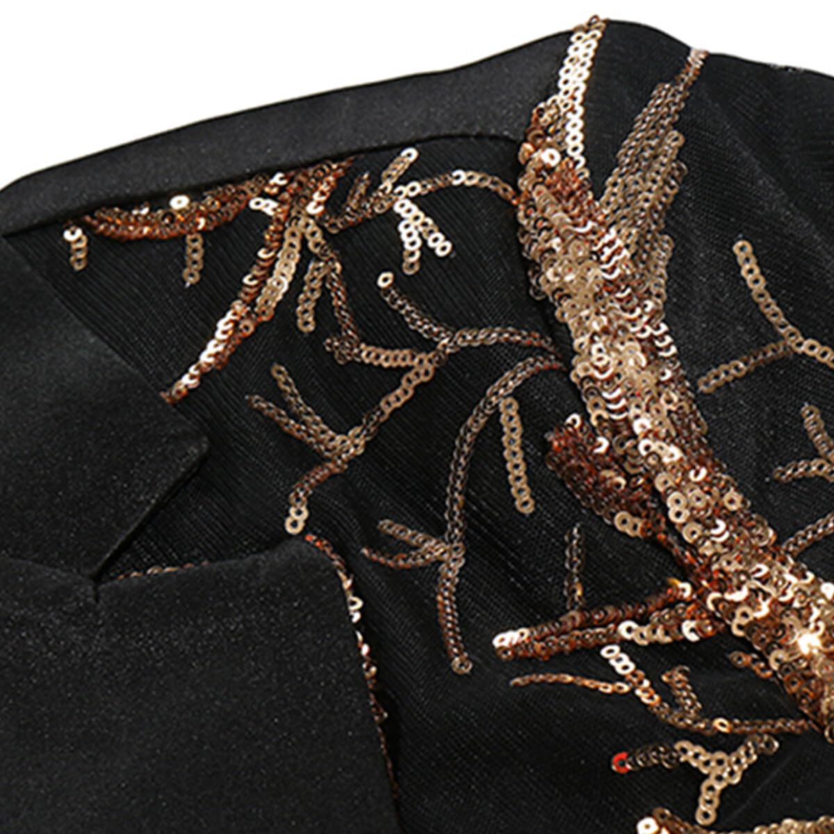 Mens 2-Piece Suit 1 Button Prom Suit Stylish Sequin Dinner Tux Black - Cloudstyle