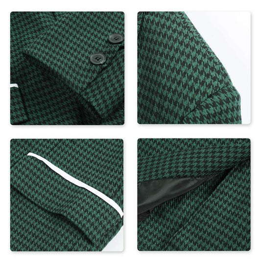 Mens Slim Fit Suit Single Breasted Wedding Suit Jacket Houndstooth Blazer Green - Cloudstyle