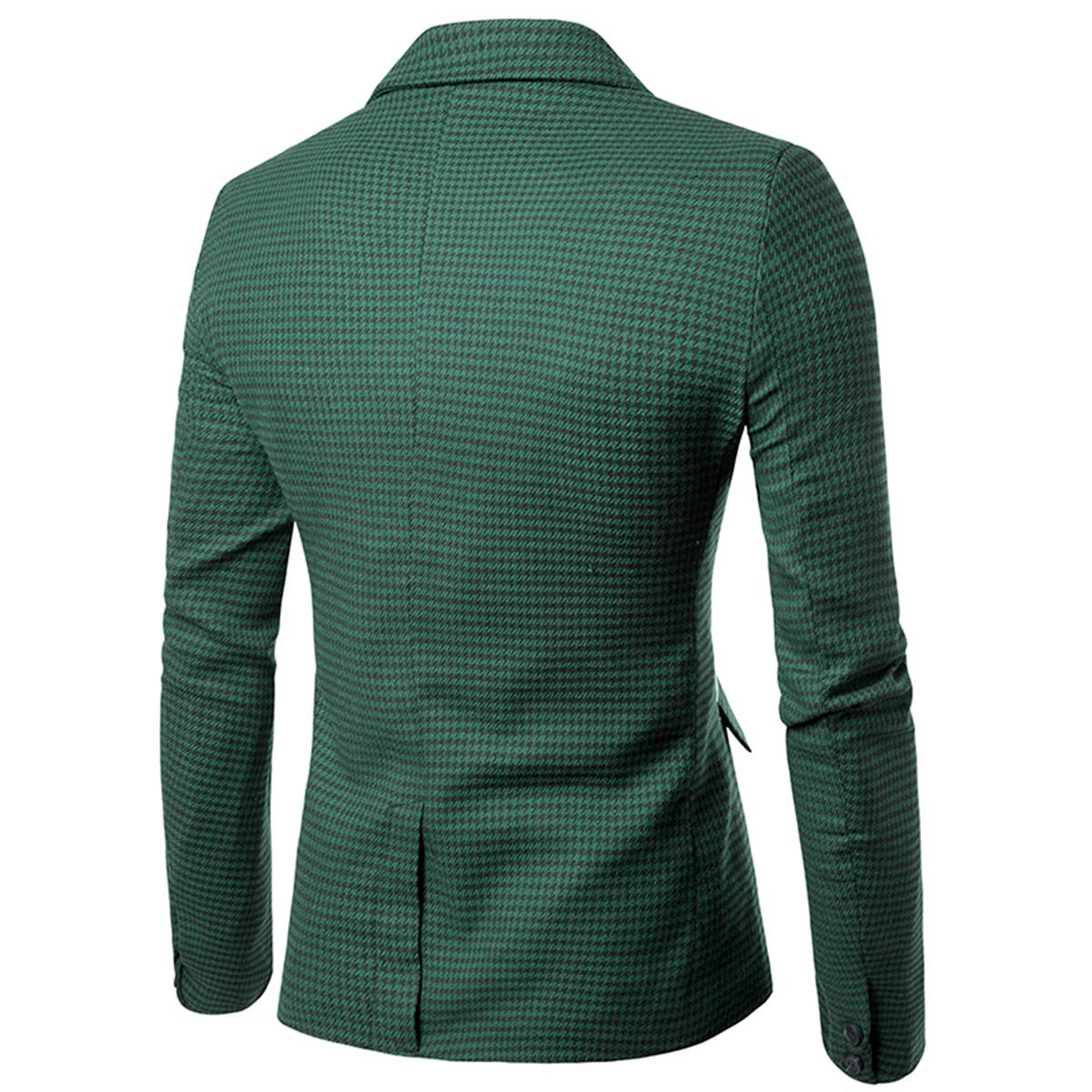Mens Slim Fit Suit Single Breasted Wedding Suit Jacket Houndstooth Blazer Green