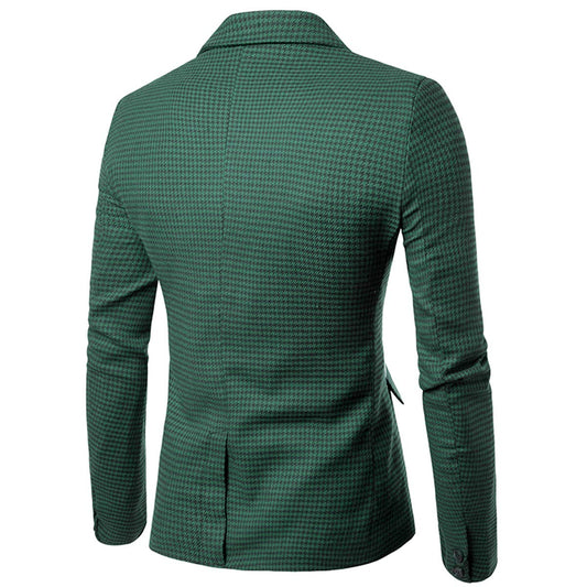 Mens Slim Fit Suit Single Breasted Wedding Suit Jacket Houndstooth Blazer Green - Cloudstyle