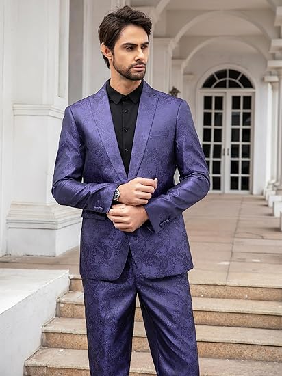 Men's Palace Dark Pattern One Button Blazer Purple