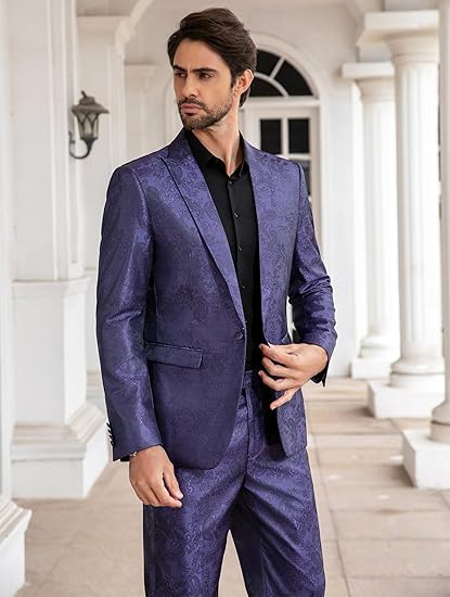 Men's Palace Dark Pattern One Button Blazer Purple