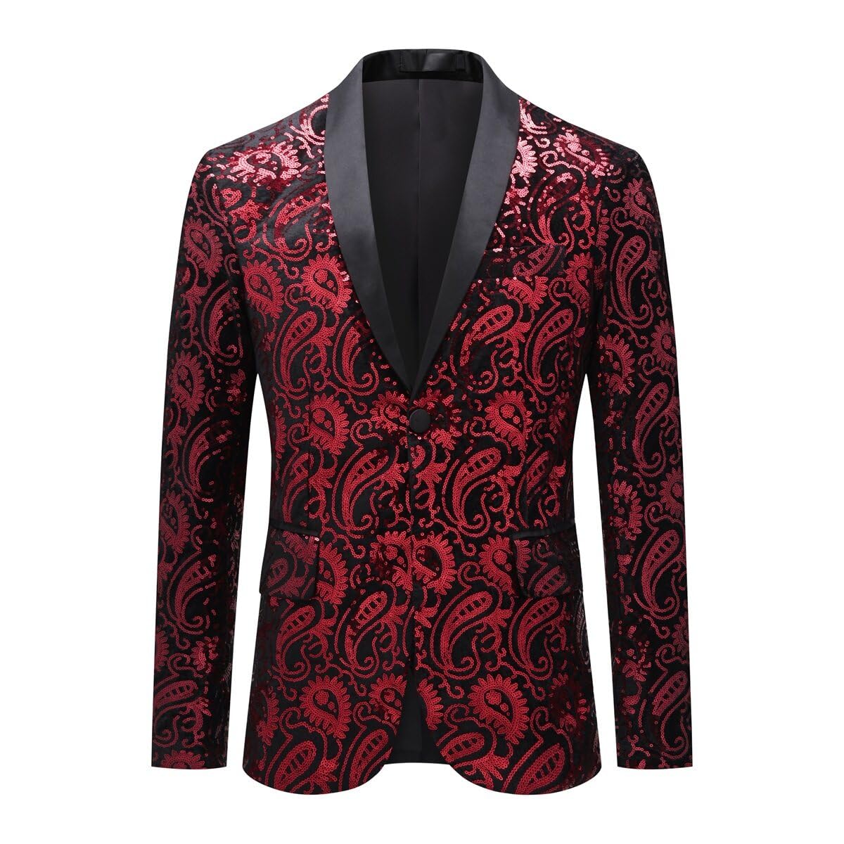Cloudstyle Mens Paisley Shiny One Button Sequin Blazer Red & Blue
