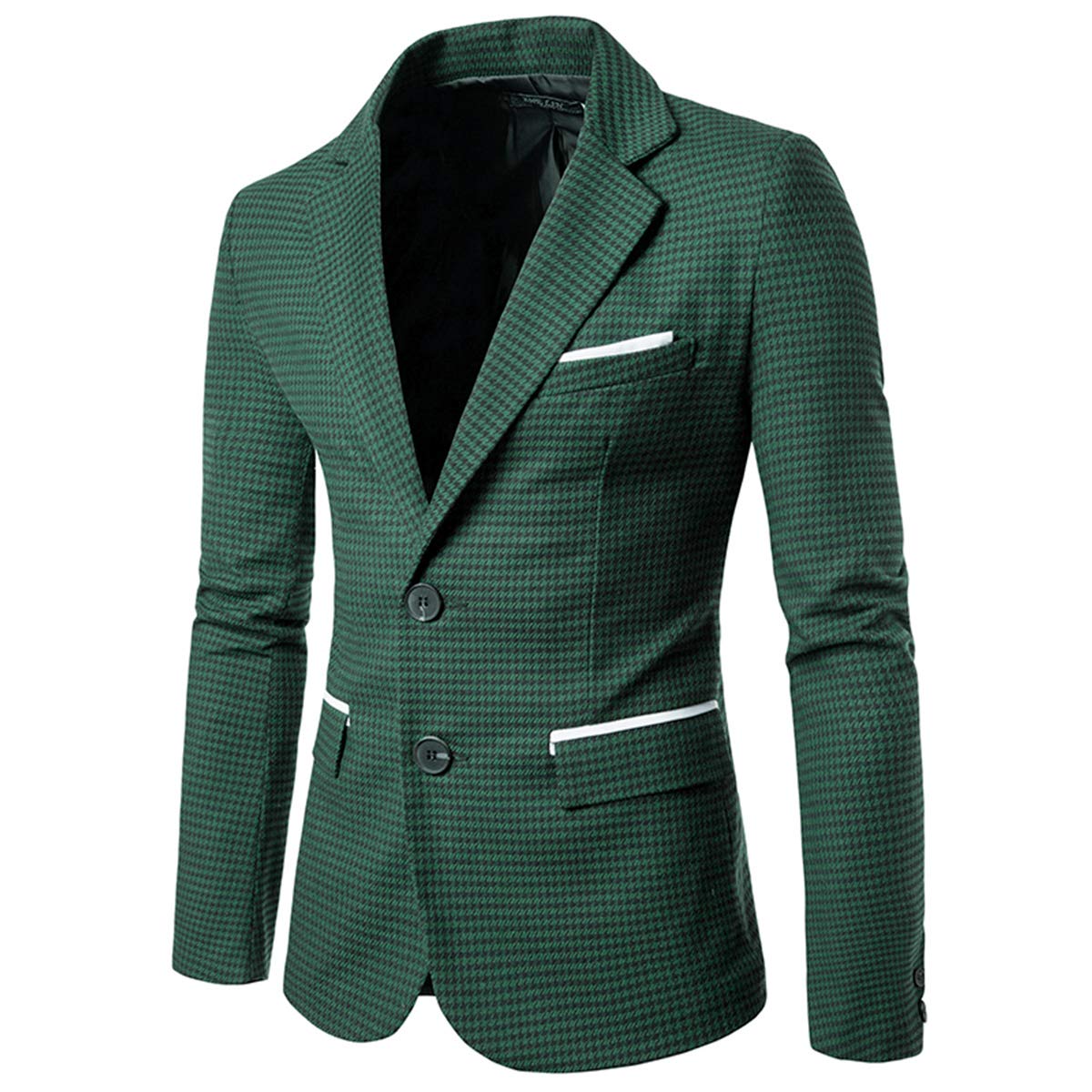 Mens Slim Fit Suit Single Breasted Wedding Suit Jacket Houndstooth Blazer Green