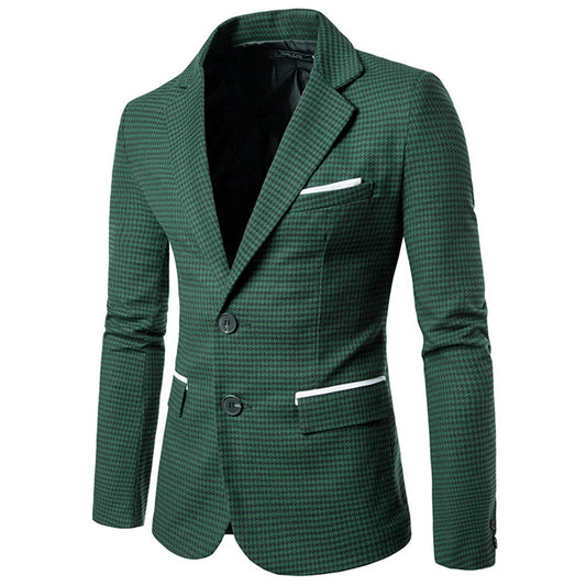 Mens Slim Fit Suit Single Breasted Wedding Suit Jacket Houndstooth Blazer Green - Cloudstyle