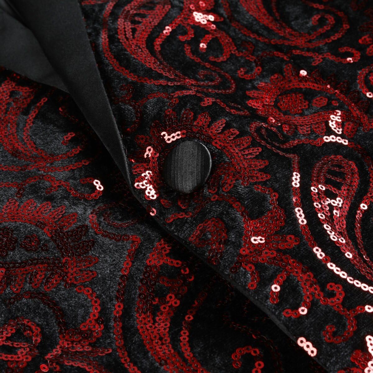 Cloudstyle Mens Paisley Shiny One Button Sequin Blazer Red & Blue