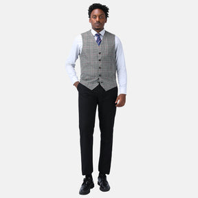 Checked Vests Stripes Business Slim Fit Cotton Grey