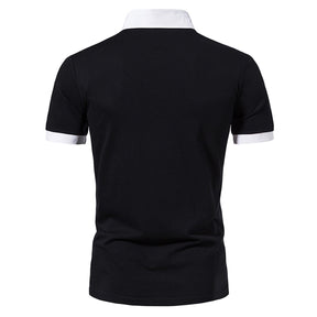 Men's Colorful Patchwork Polo Neck Short Sleeve T-Shirt Black