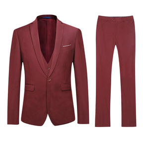 3-Piece One Button Formal Suit Red Suit