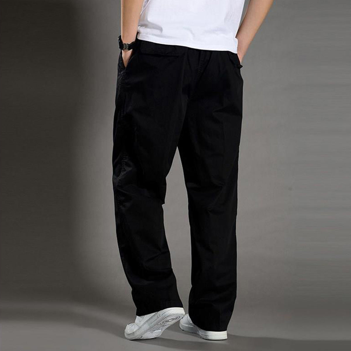 Men's Solid High-Waisted Straight-Leg Loose Casual Pants Khaki