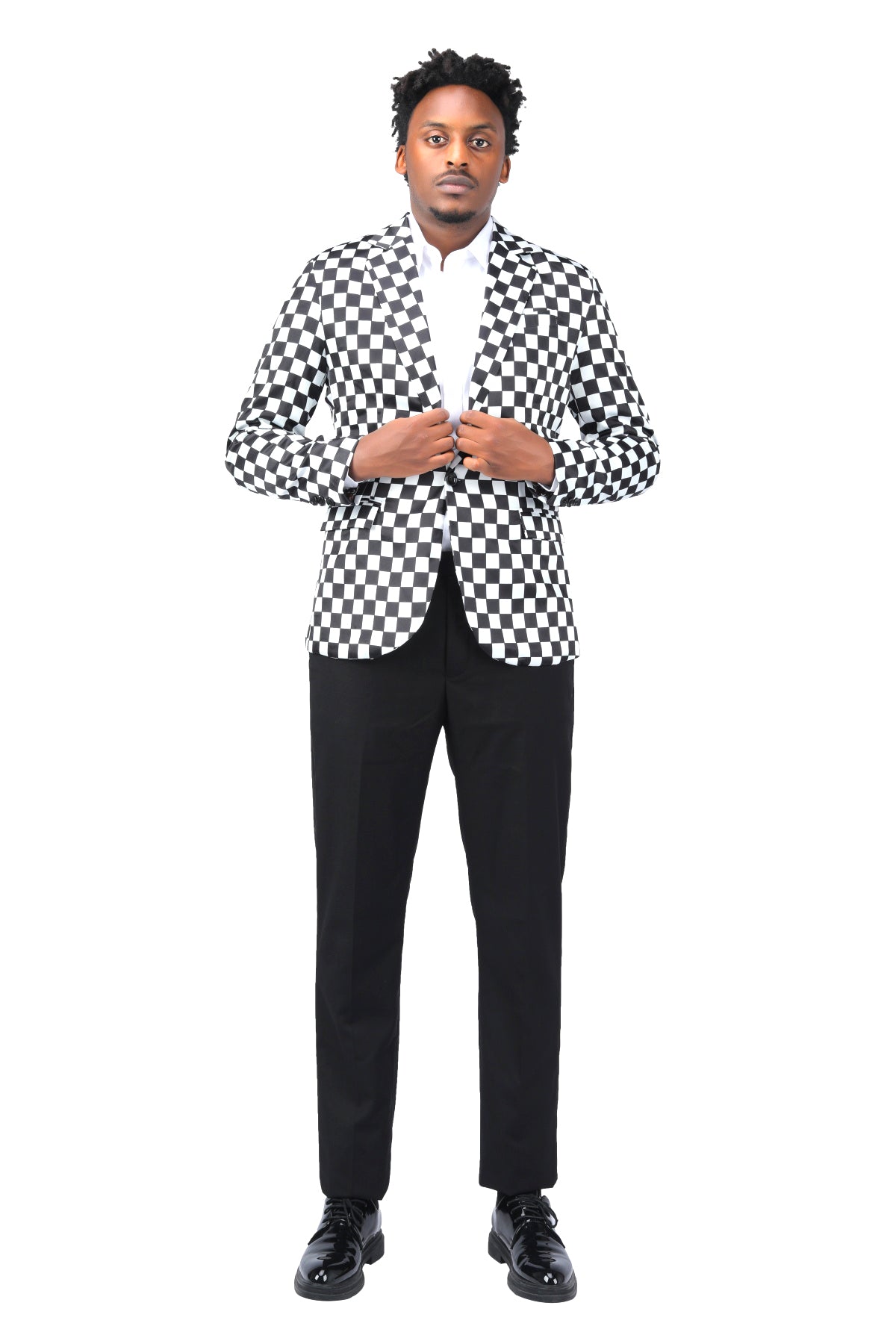 2-Piece Checkerboard Print Slim Fit Plaid Suit