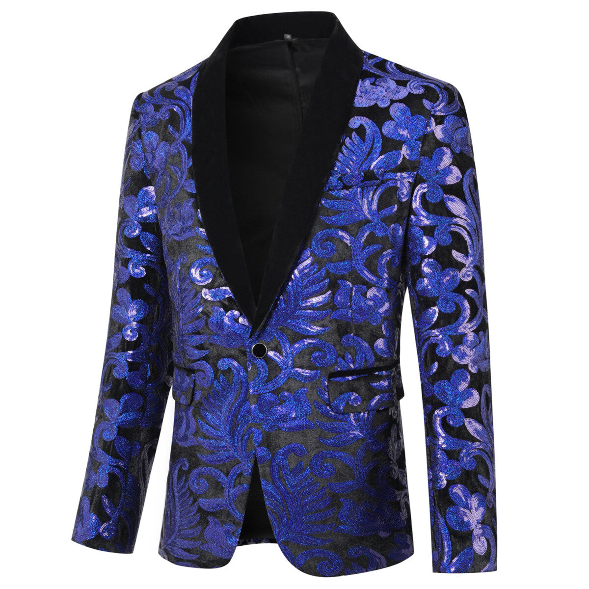 Blue Sequins Blazer Shawl Collar Blazer