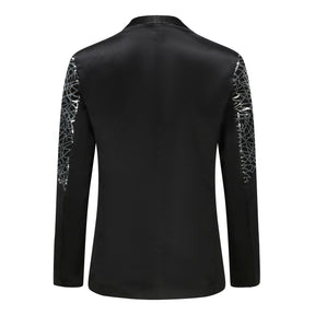 Men's Sequined Stand Collar Single-Breasted Blazer Black