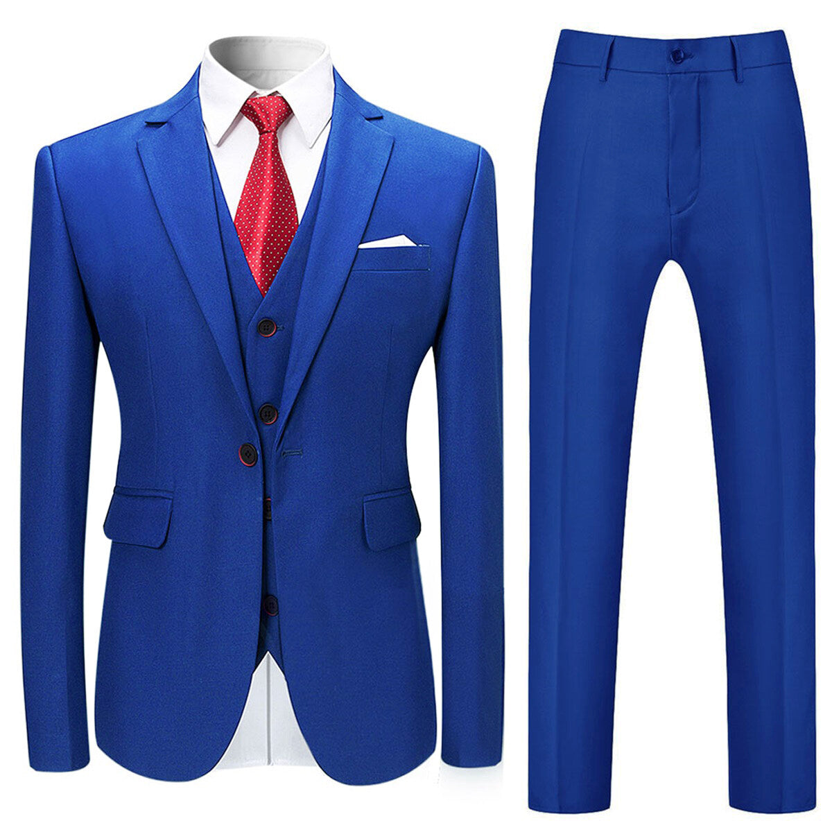 3-Piece Slim Fit Solid Color Jacket Smart Wedding Formal Suit Blue