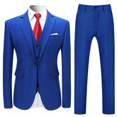 3-Piece Slim Fit Solid Color Jacket Smart Wedding Formal Suit Blue