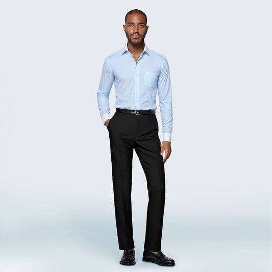 Men's Dress Shirt Slim Fit Button Down Stripe Checked Shirt Light Blue - Cloudstyle