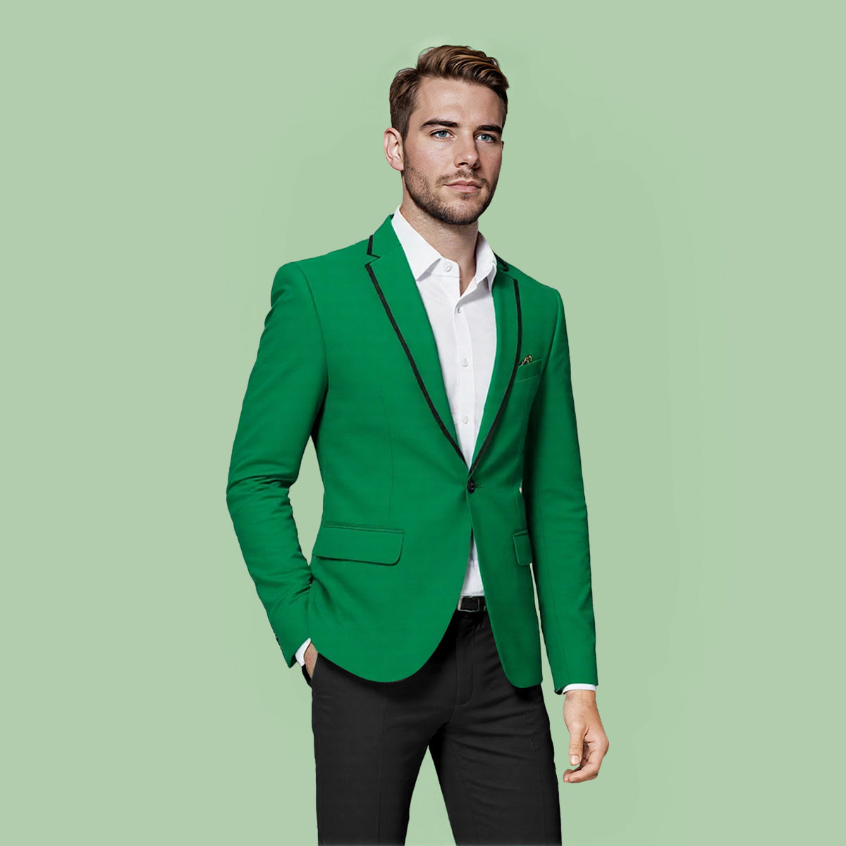 Men's One Button Solid Color Casual Blazer Green - Cloudstyle