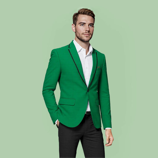 Men's One Button Solid Color Casual Blazer Green - Cloudstyle