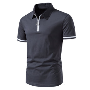 Men's Fitted Tailored Polo Neck Short-Sleeve T-Shirt Grey