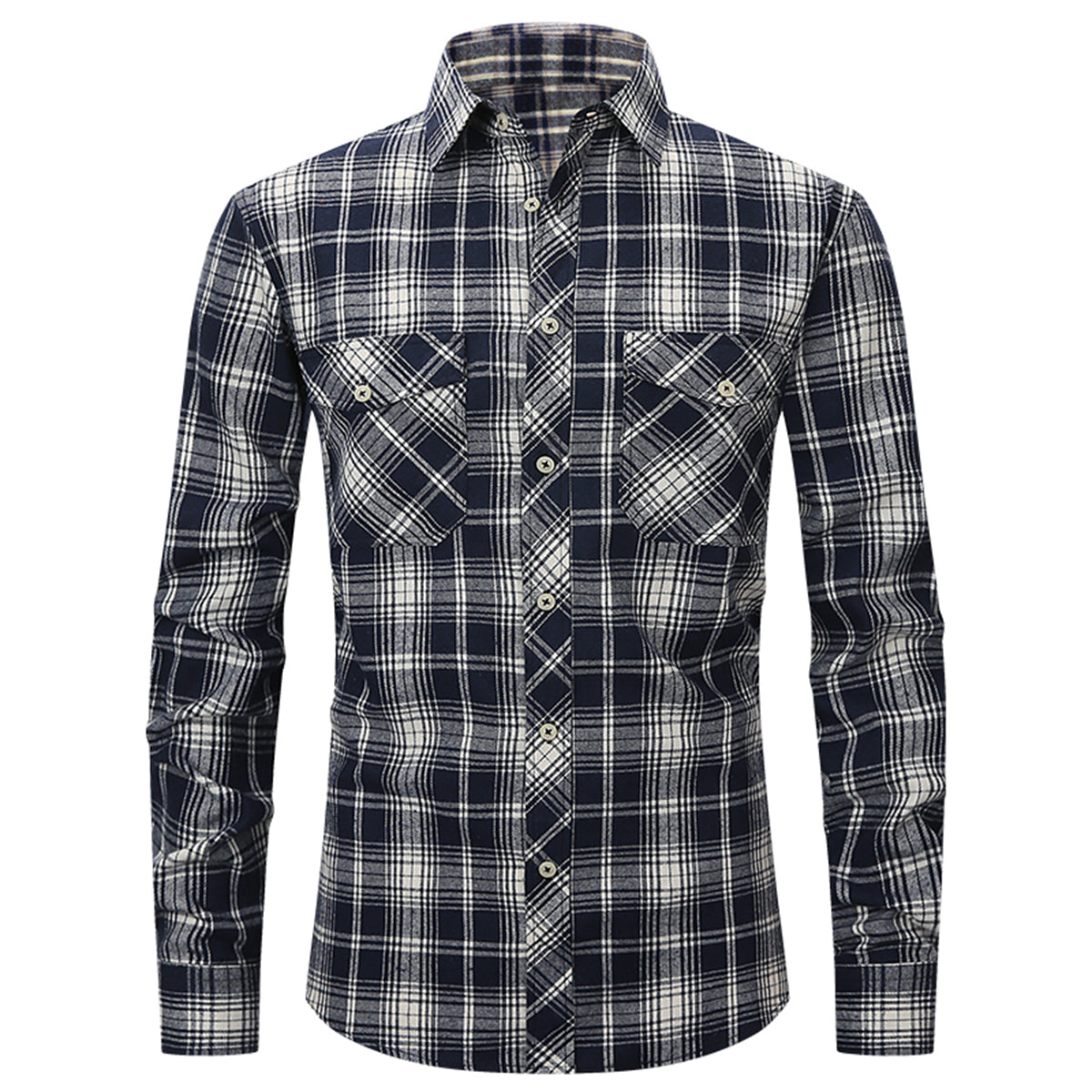 Men's Lapel Paid Long-sleeved Shirt Green and Black