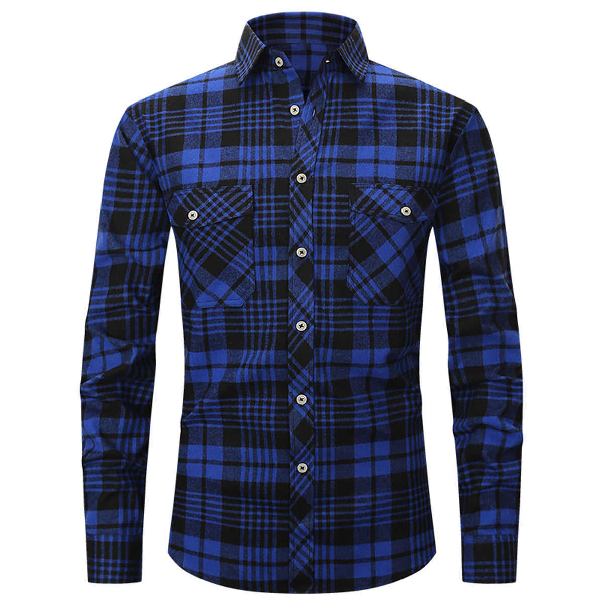 Men's Lapel Paid Long-sleeved Shirt Green and Black