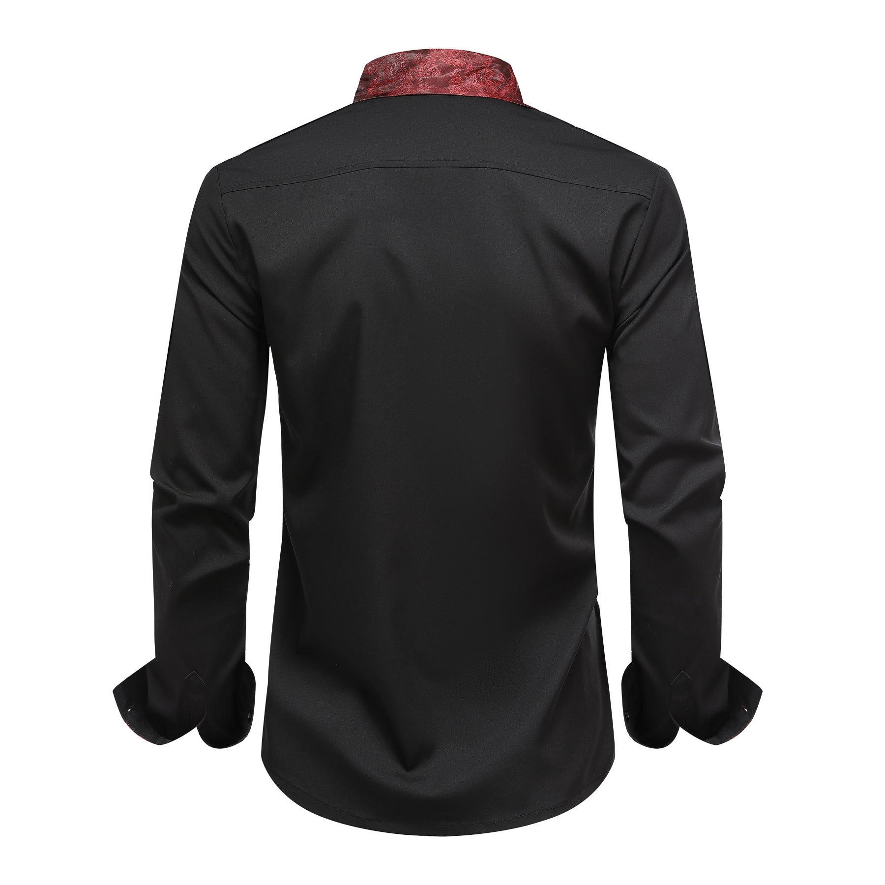 Men's long-sleeved casual shirt with a sky blue lapel and gray collar