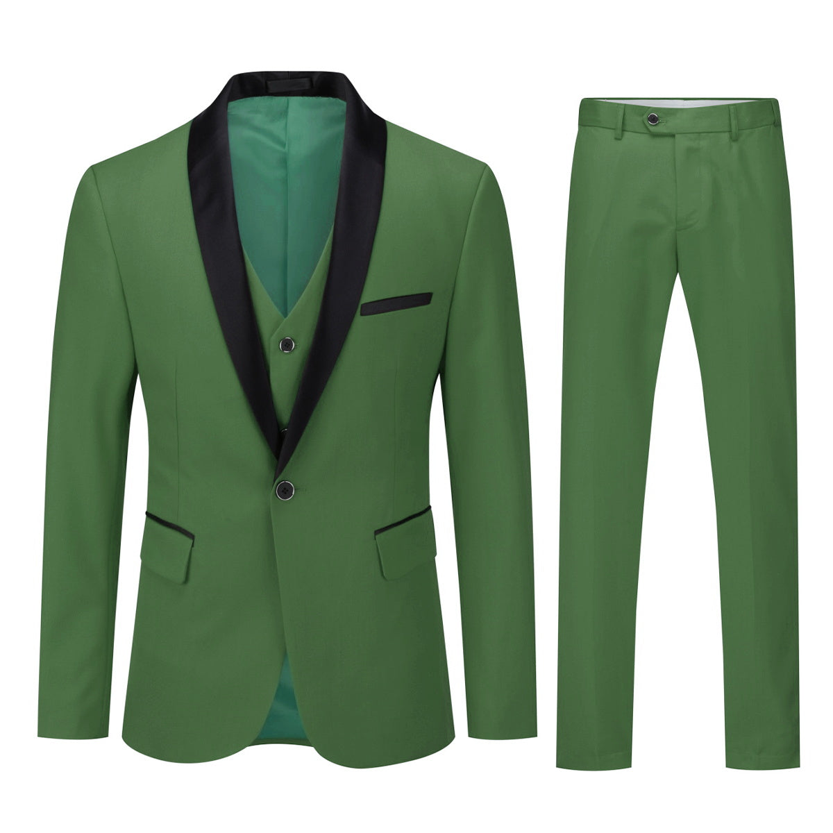 Slim Fit One Button Casual Willow Green 3-Piece Suit