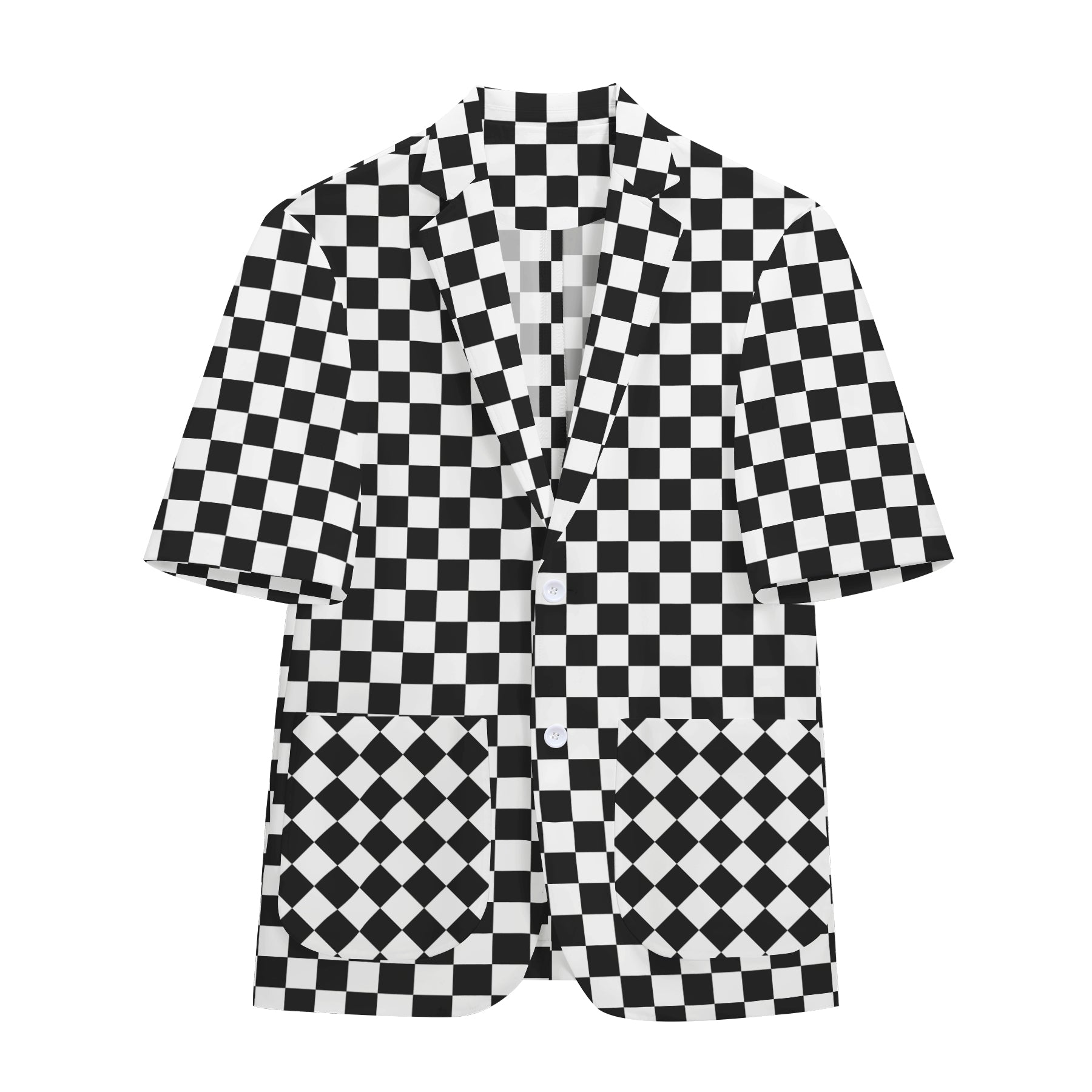 2-Piece Men's Printed Black and White Plaid Short Suit Set