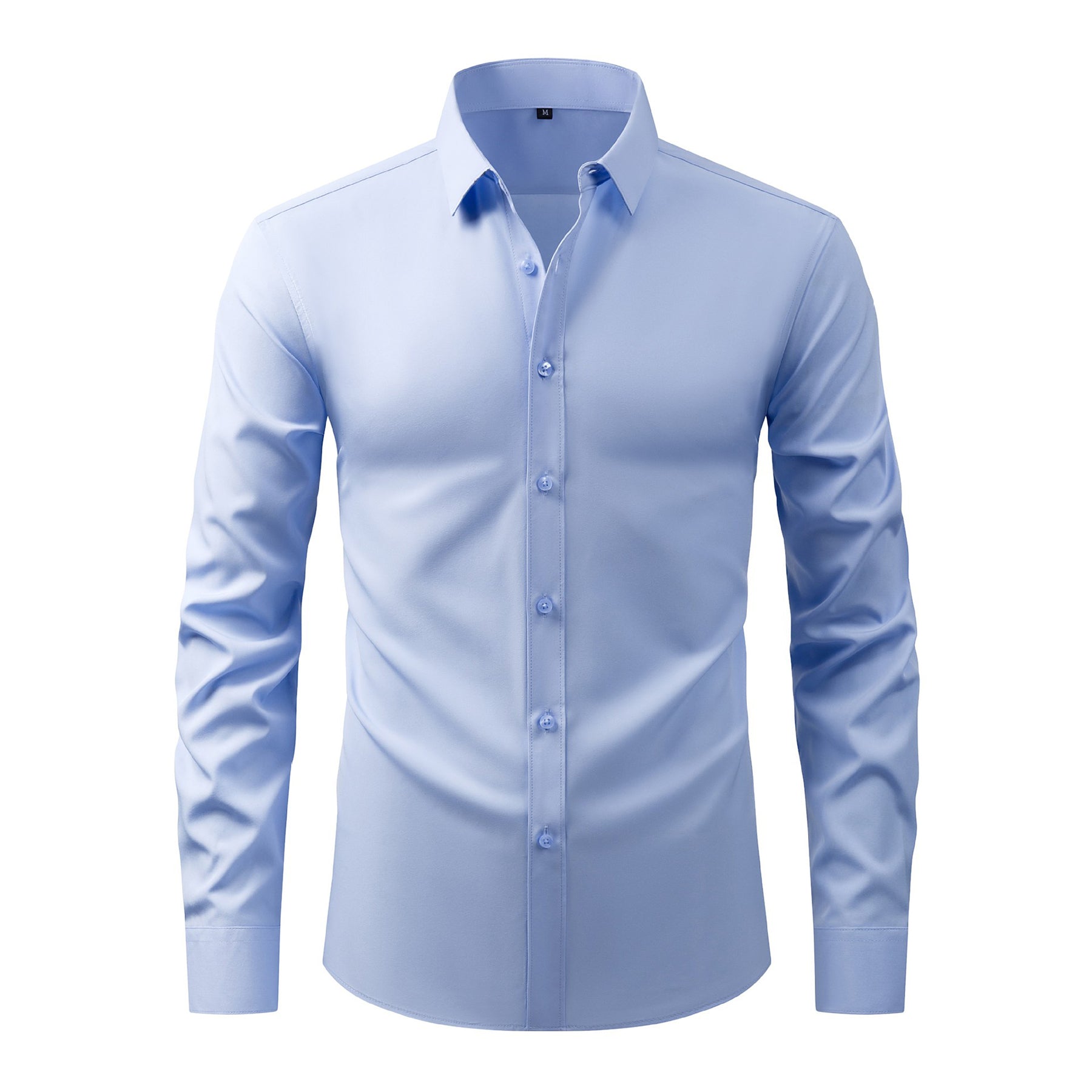 Men's Solid Square Neck Fitted Business Long-Sleeved Shirt Pink