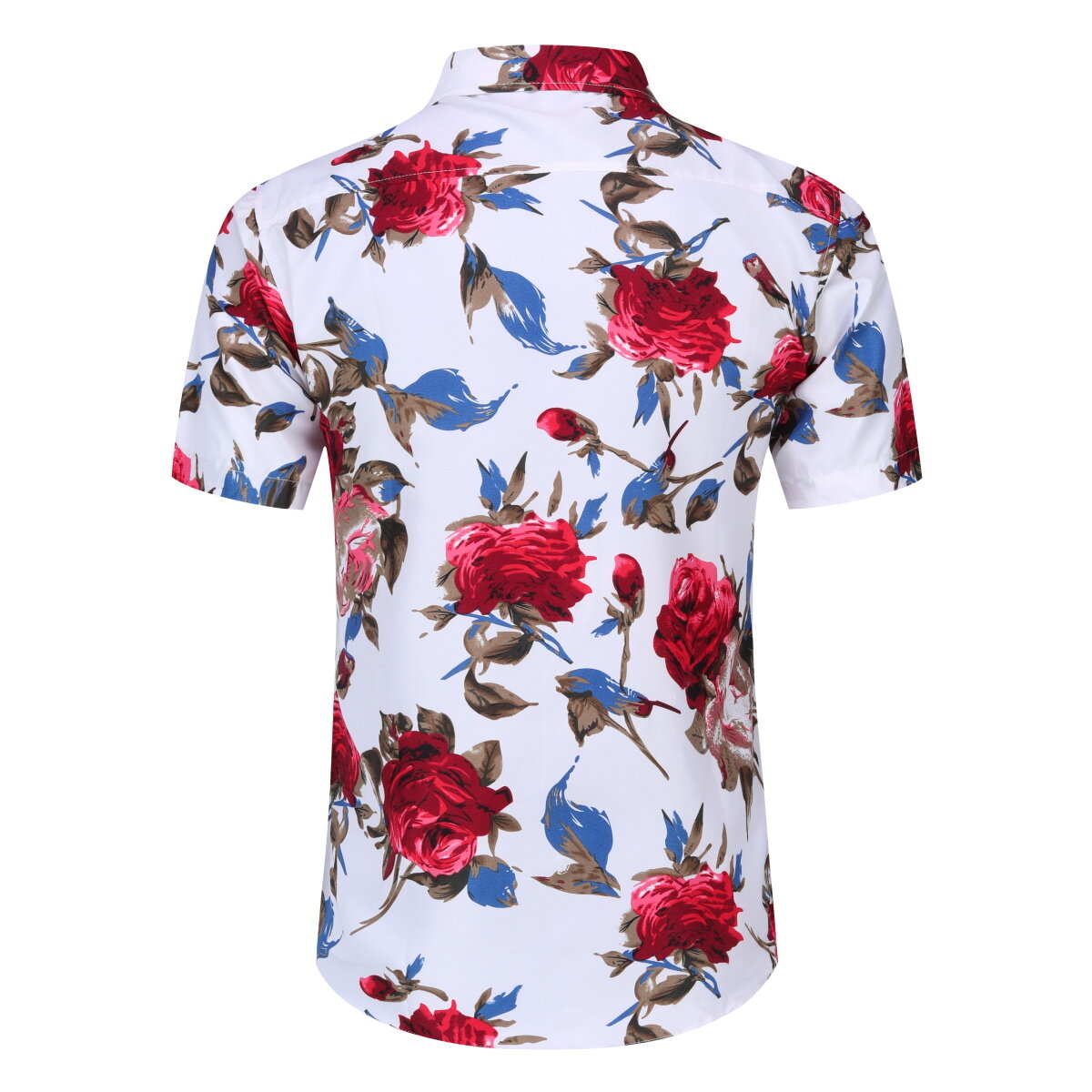 Slim Fit Red Flower Floral Style Shirt White