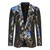 Men's Printed Lapel One Button Blazer Dark Blue