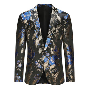Men's Printed Lapel One Button Blazer Dark Blue