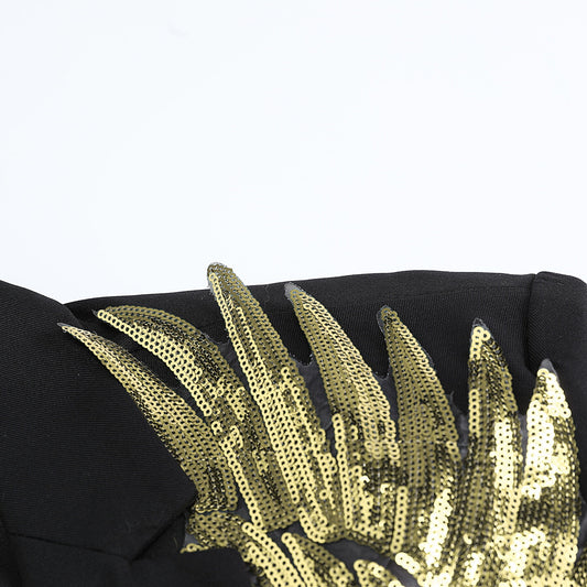Gold Wings Black Blazer Dress Floral Blazer - Cloudstyle