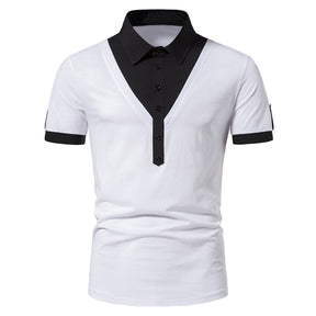 Men's Colorful Patchwork Polo Neck Short Sleeve T-Shirt White