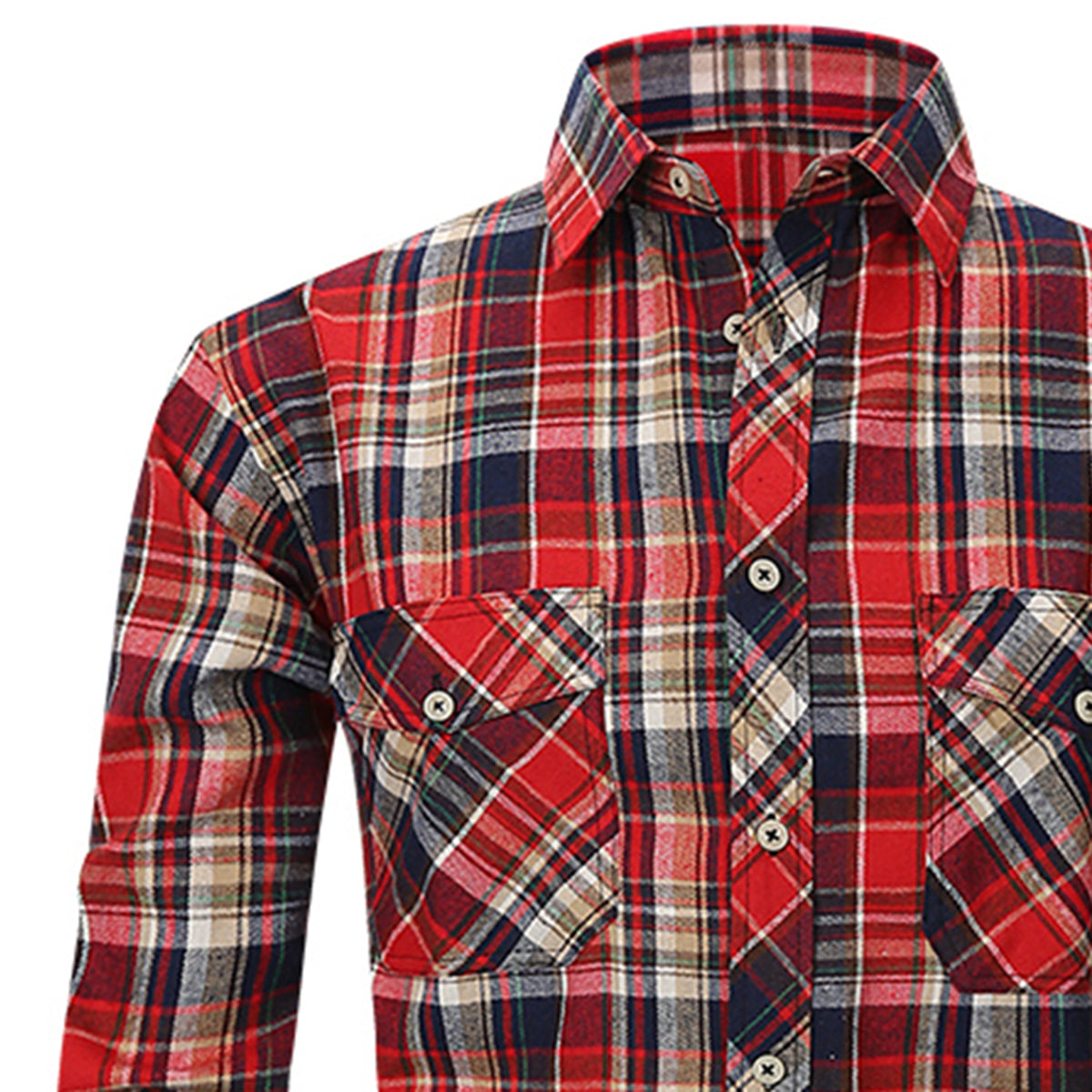 Men's Lapel Paid Long-sleeved Shirt Green and Black