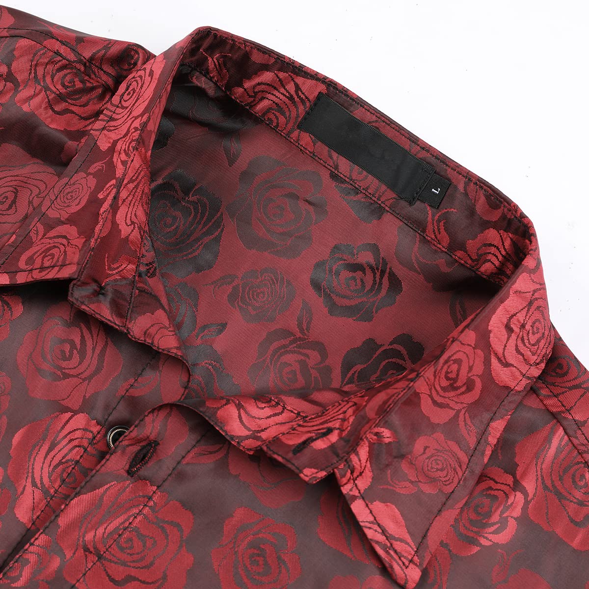 Men's Slim Fit Rose Printed Fashion Casual Shirt Red - Cloudstyle