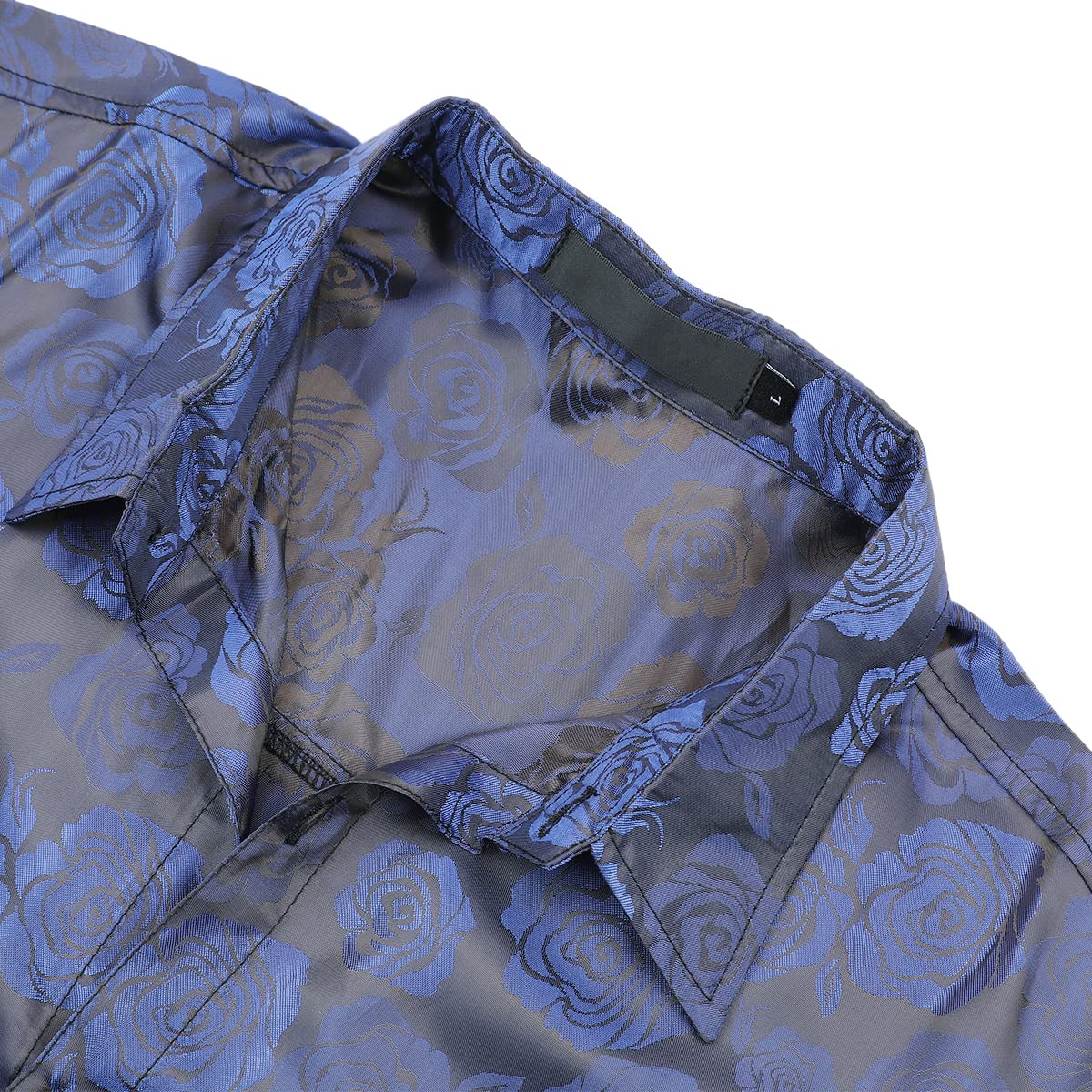 Men's Slim Fit Rose Printed Fashion Casual Shirt Blue - Cloudstyle